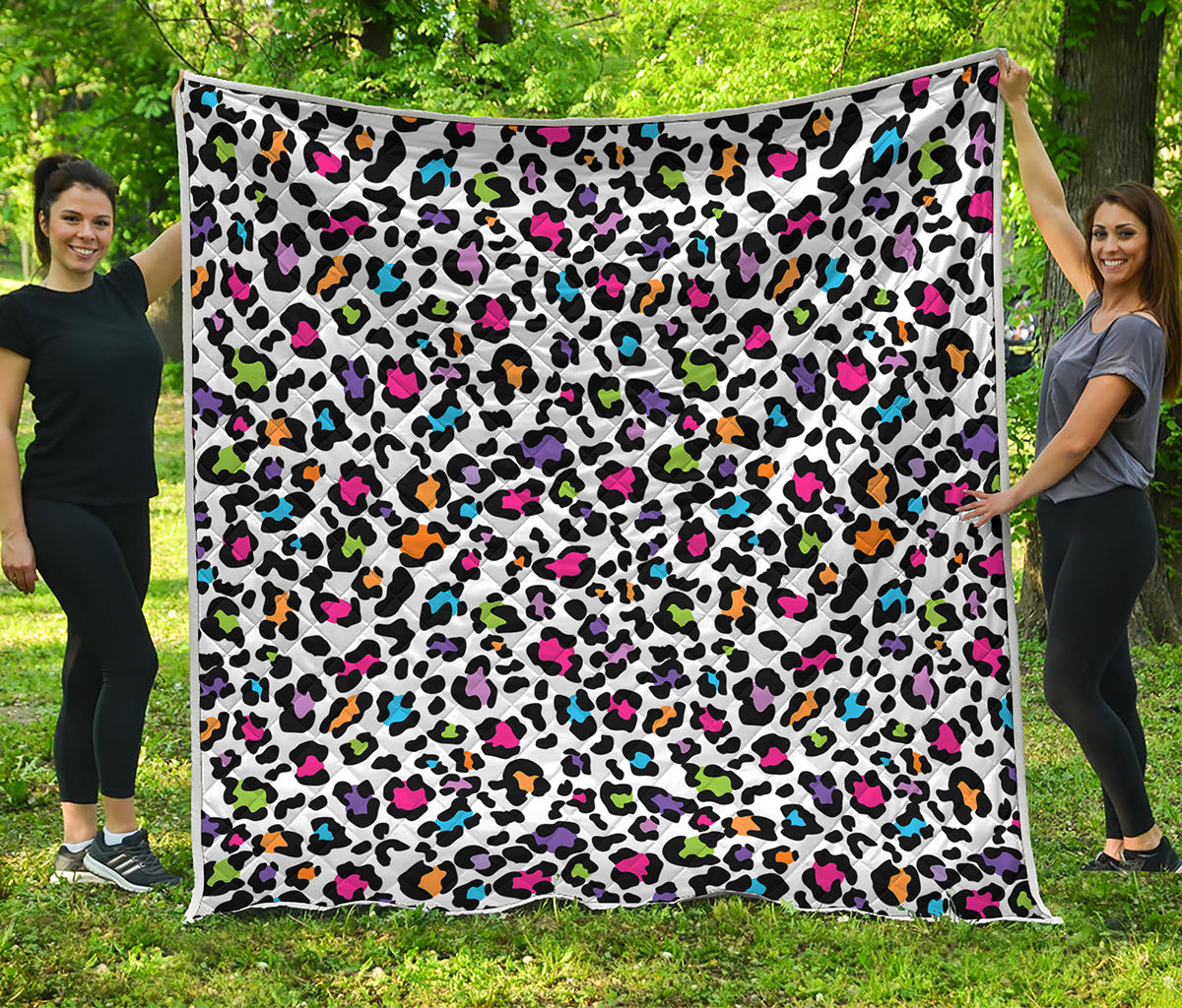 White And Rainbow Leopard Print Quilt