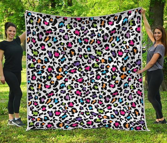 White And Rainbow Leopard Print Quilt
