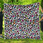 White And Rainbow Leopard Print Quilt