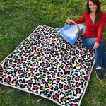 White And Rainbow Leopard Print Quilt