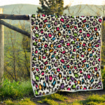 White And Rainbow Leopard Print Quilt