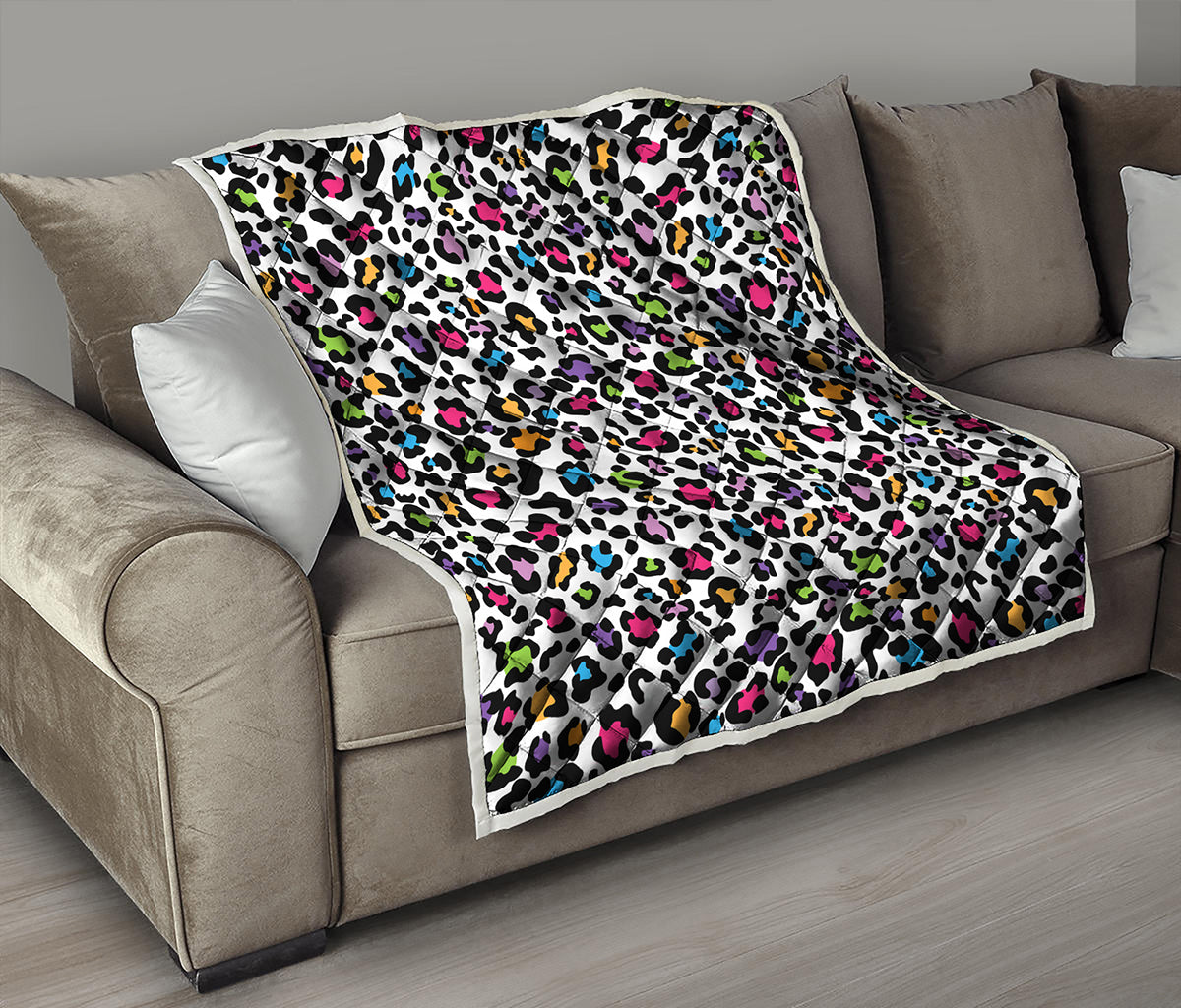 White And Rainbow Leopard Print Quilt