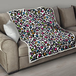 White And Rainbow Leopard Print Quilt