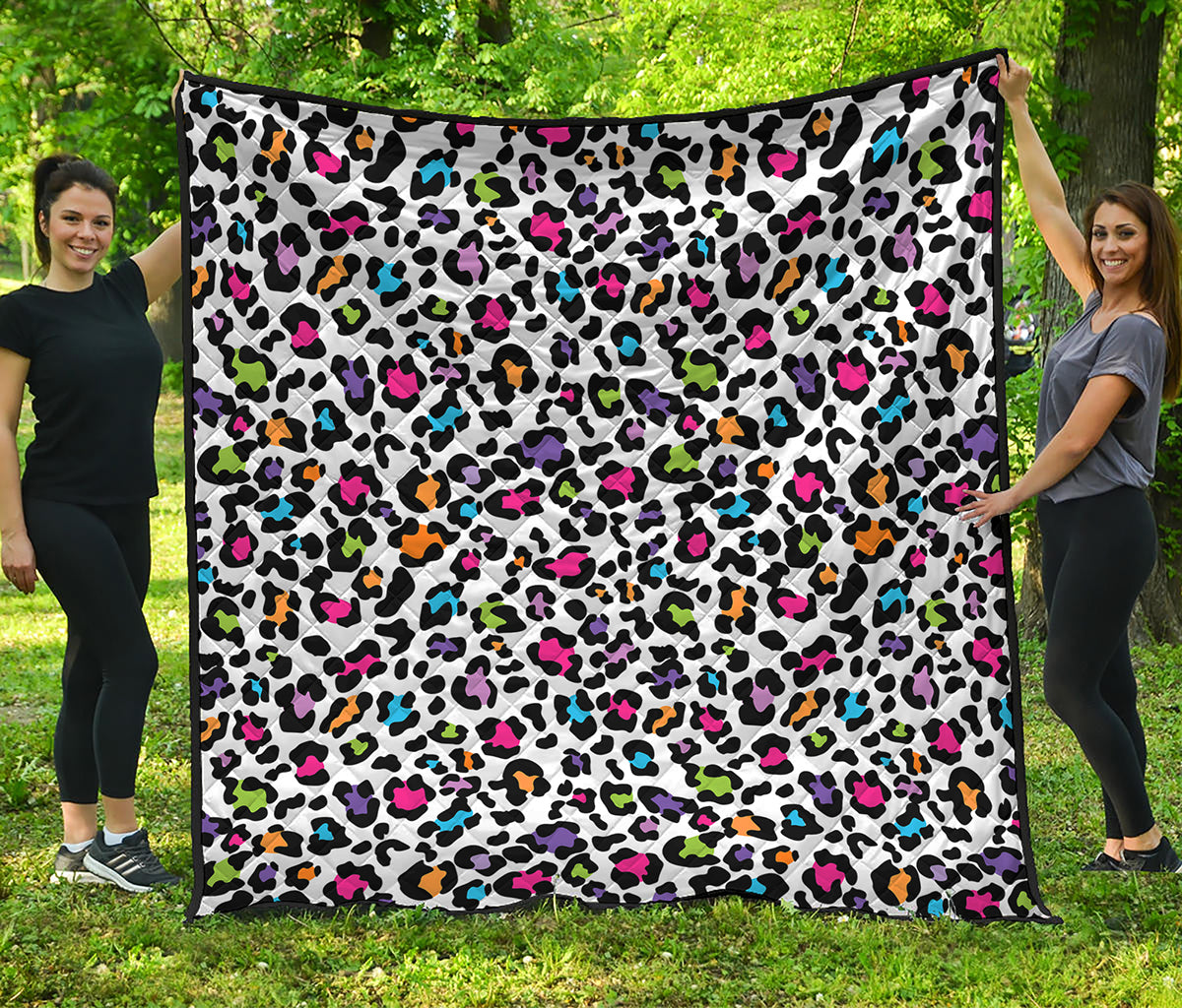 White And Rainbow Leopard Print Quilt