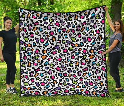 White And Rainbow Leopard Print Quilt