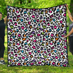 White And Rainbow Leopard Print Quilt