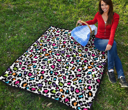 White And Rainbow Leopard Print Quilt