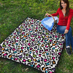 White And Rainbow Leopard Print Quilt