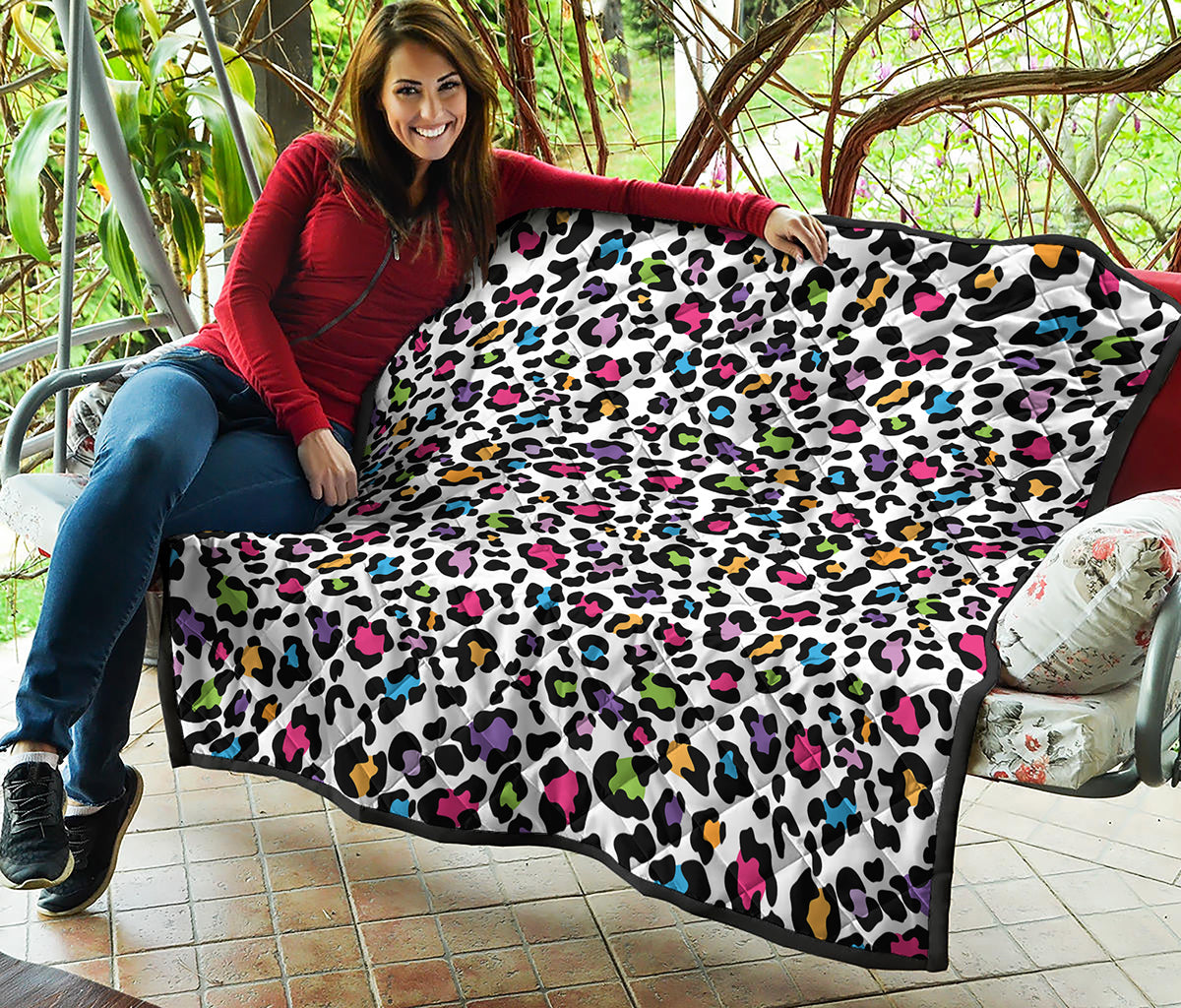 White And Rainbow Leopard Print Quilt