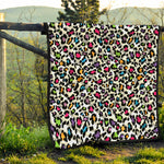 White And Rainbow Leopard Print Quilt