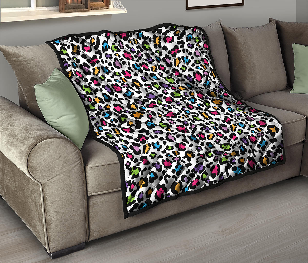 White And Rainbow Leopard Print Quilt