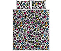 White And Rainbow Leopard Print Quilt Bed Set