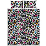 White And Rainbow Leopard Print Quilt Bed Set
