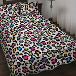 White And Rainbow Leopard Print Quilt Bed Set