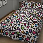 White And Rainbow Leopard Print Quilt Bed Set