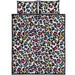 White And Rainbow Leopard Print Quilt Bed Set