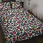 White And Rainbow Leopard Print Quilt Bed Set