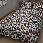 White And Rainbow Leopard Print Quilt Bed Set
