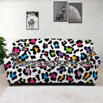 White And Rainbow Leopard Print Sofa Cover