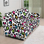 White And Rainbow Leopard Print Sofa Cover