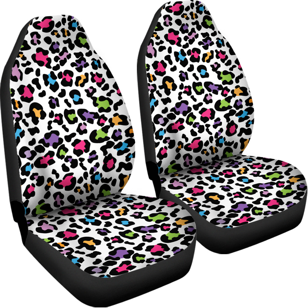 White And Rainbow Leopard Print Universal Fit Car Seat Covers