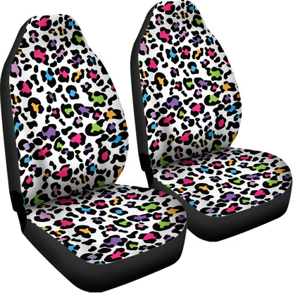 White And Rainbow Leopard Print Universal Fit Car Seat Covers