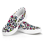 White And Rainbow Leopard Print White Slip On Shoes