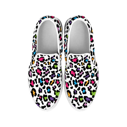 White And Rainbow Leopard Print White Slip On Shoes