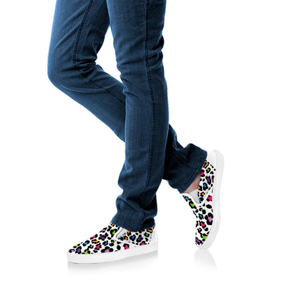 White And Rainbow Leopard Print White Slip On Shoes