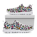 White And Rainbow Leopard Print White Running Shoes