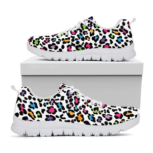 White And Rainbow Leopard Print White Running Shoes – GearFrost