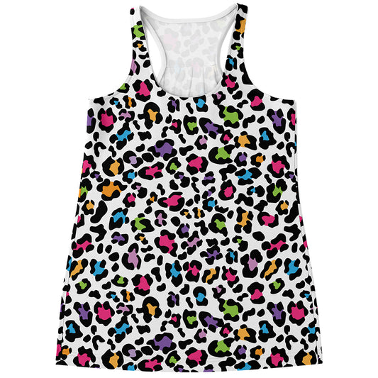 White And Rainbow Leopard Print Women's Racerback Tank Top
