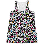 White And Rainbow Leopard Print Women's Racerback Tank Top