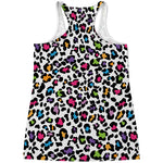 White And Rainbow Leopard Print Women's Racerback Tank Top