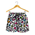 White And Rainbow Leopard Print Women's Shorts