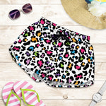 White And Rainbow Leopard Print Women's Shorts