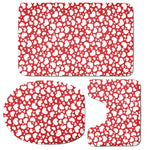 White And Red Heart Pattern Print 3 Piece Bath Mat Set