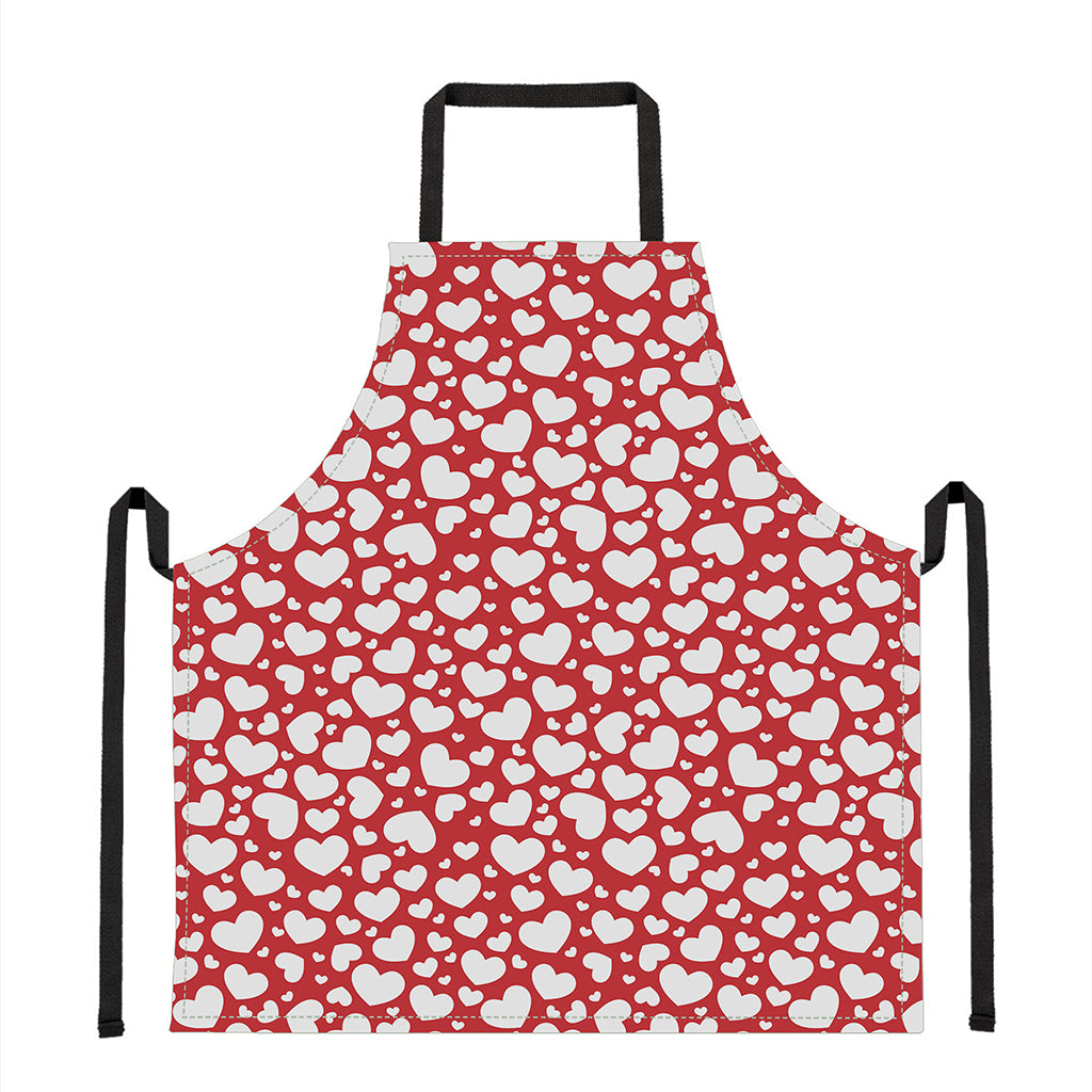 White And Red Heart Pattern Print Apron