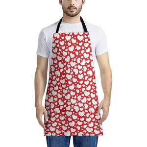 White And Red Heart Pattern Print Apron