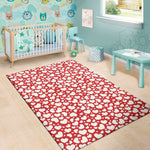 White And Red Heart Pattern Print Area Rug