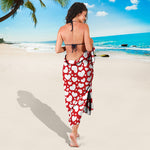 White And Red Heart Pattern Print Beach Sarong Wrap