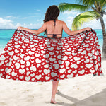 White And Red Heart Pattern Print Beach Sarong Wrap