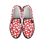White And Red Heart Pattern Print Black Slip On Shoes