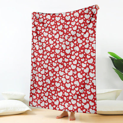 White And Red Heart Pattern Print Blanket