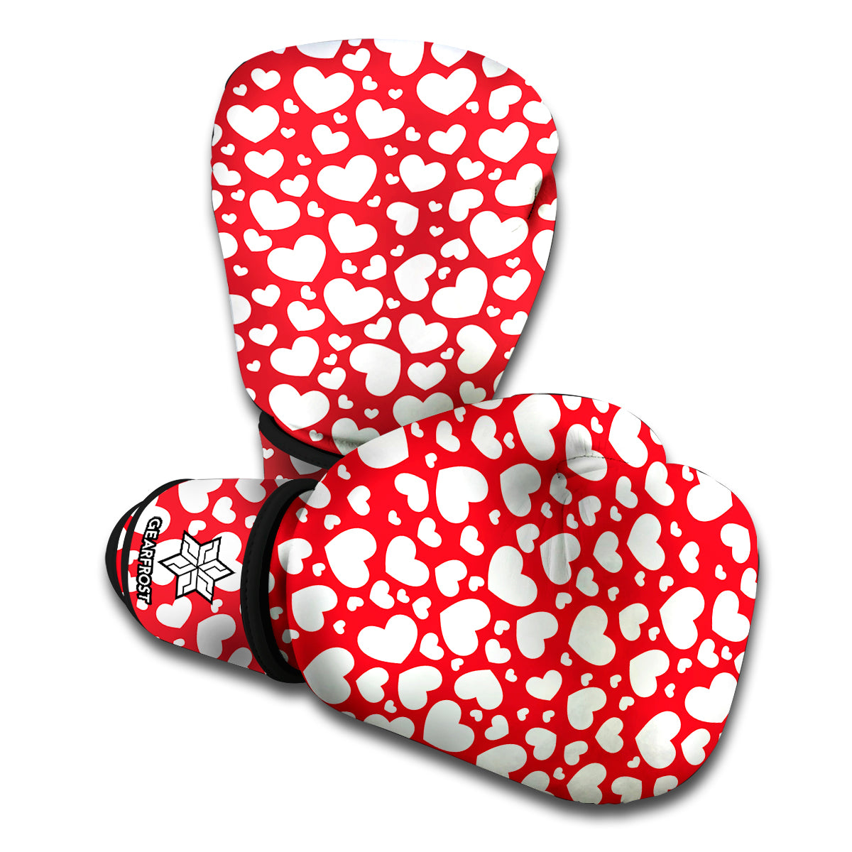 White And Red Heart Pattern Print Boxing Gloves