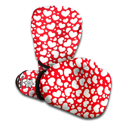 White And Red Heart Pattern Print Boxing Gloves