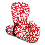 White And Red Heart Pattern Print Boxing Gloves