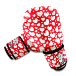 White And Red Heart Pattern Print Boxing Gloves