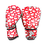 White And Red Heart Pattern Print Boxing Gloves
