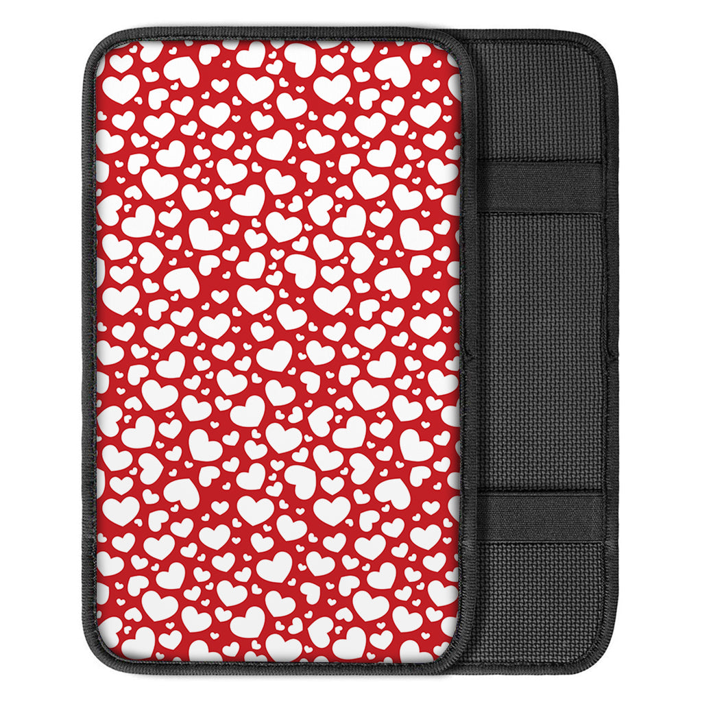 White And Red Heart Pattern Print Car Center Console Cover